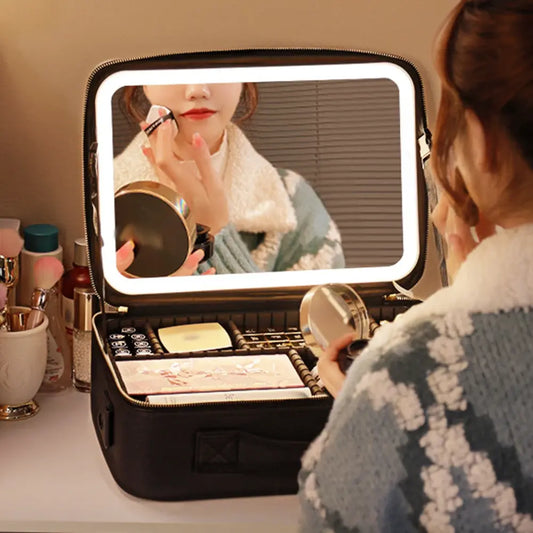 LuxeLume – Large Cosmetic Bag With LED Mirror